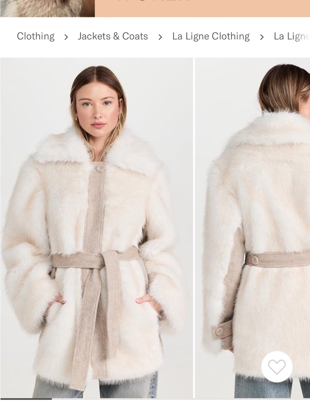 La Ligne alpine Cream Faux-Fur Belted Coat xs/s